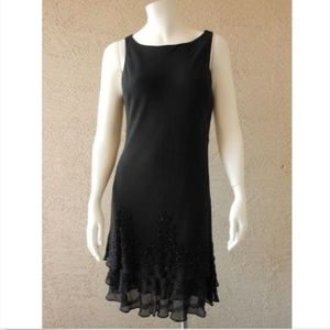 JONES NY Black Silk Dress With Beading PETITE Size MP